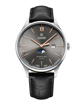COVER Chapman Moon&Stars Grey, Leather Black, Silver Watch