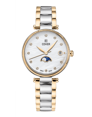 COVER Fly Me To The Moon Crystals Silver Pearl, Bicolor Moon Phase Watch