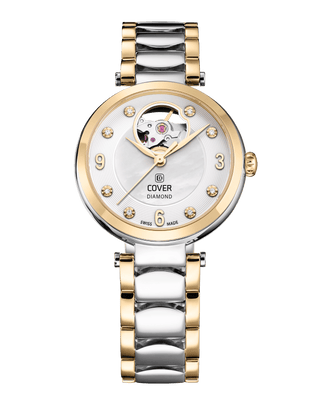 COVER Lady Diamond Open Heart Automatic Watch White Pearl, Bicolor